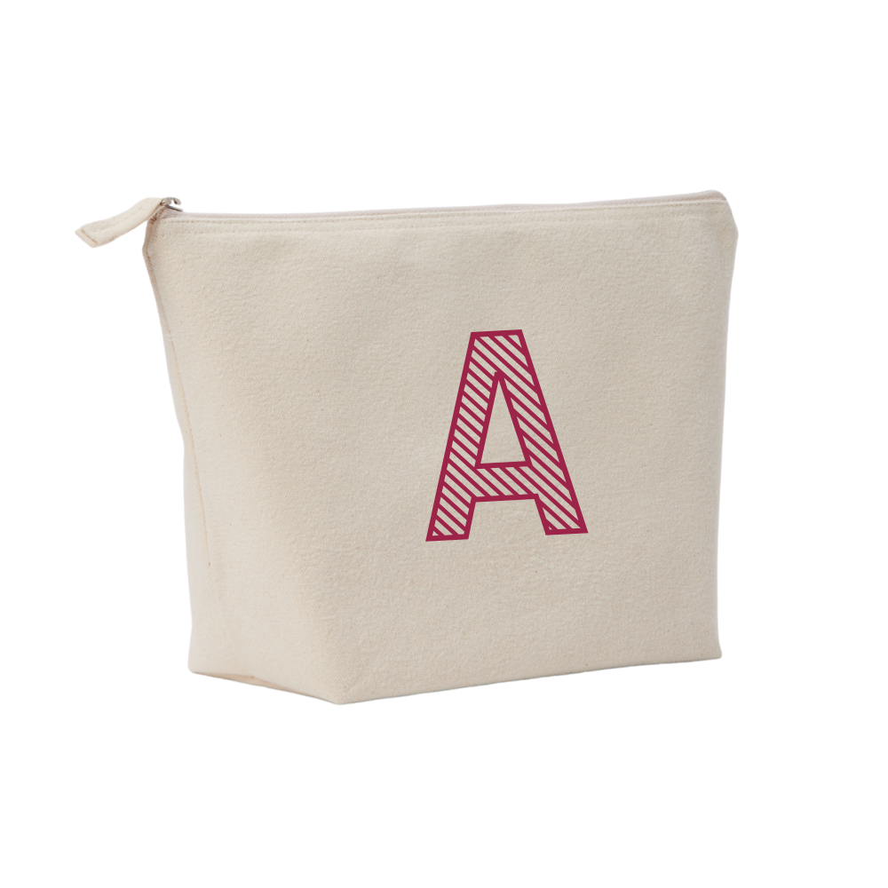 Initial Canvas Accessory Bag - Natural / Red Wine
