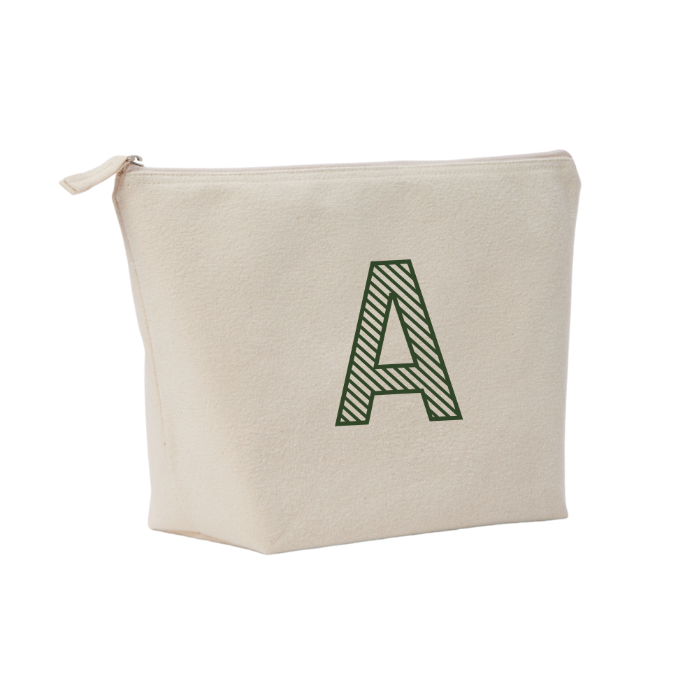Initial Canvas Accessory Bag - Natural / Deep Green