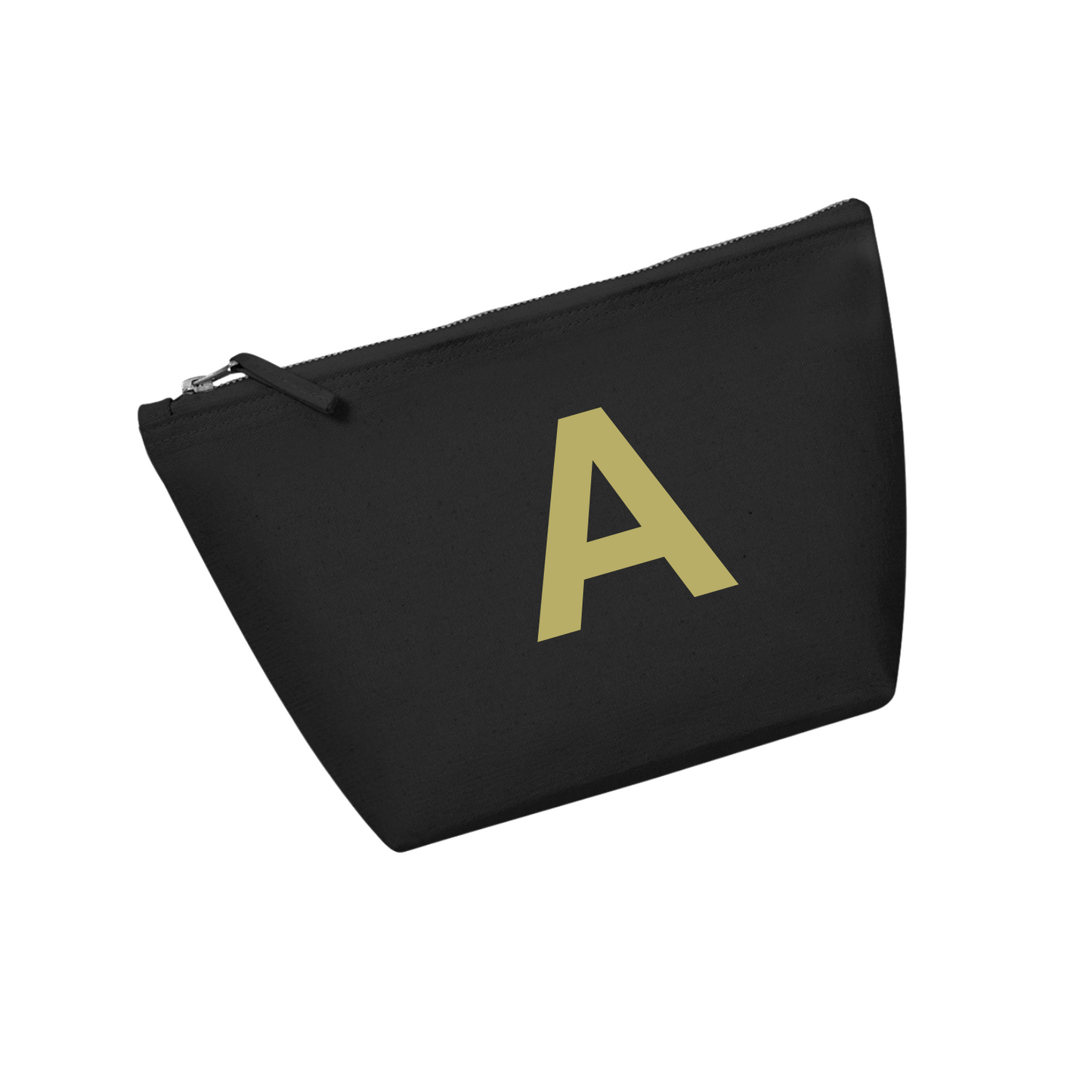 Black initial accessory pouch with gold initial of choice