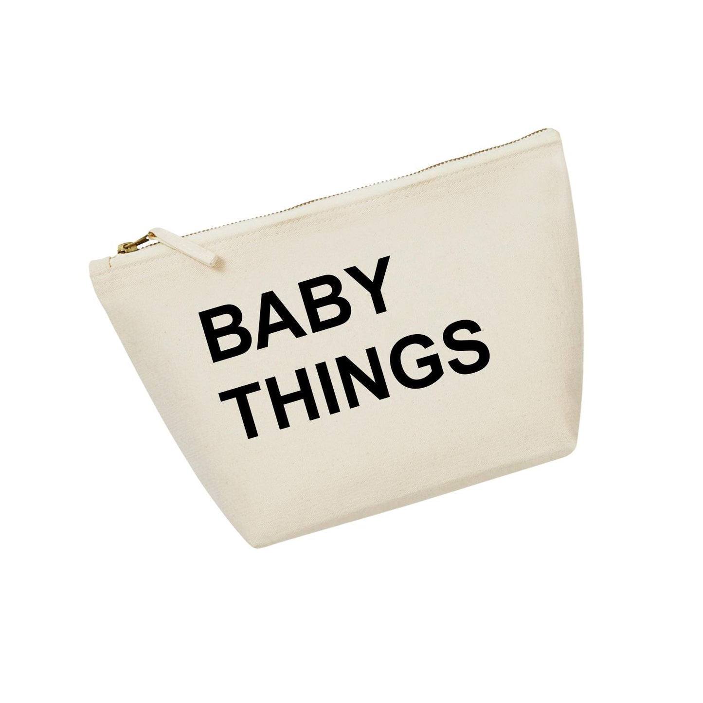 Small brushed cotton canvas accessory bag in Natural.
Baby Things