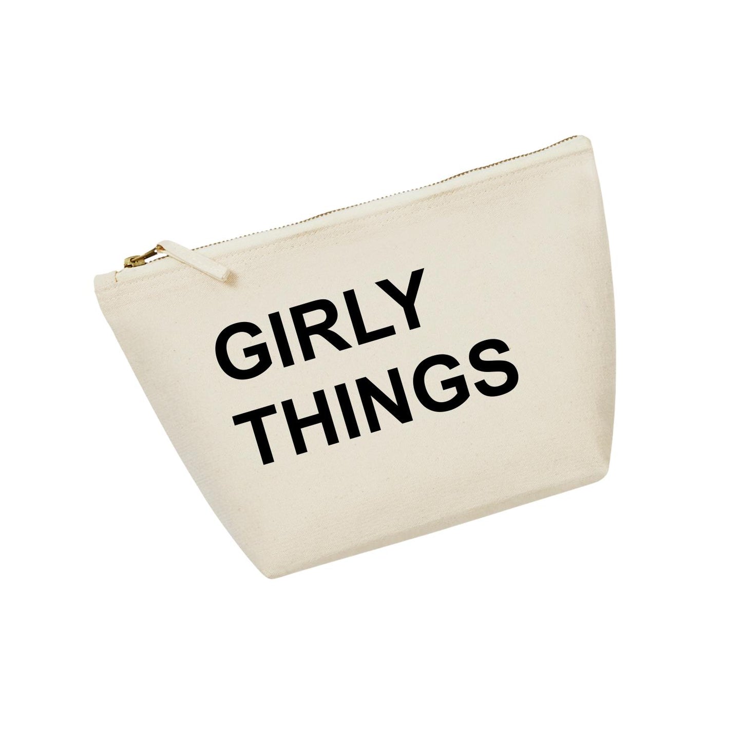 Small brushed cotton canvas accessory bag in Natural.
Girly Things