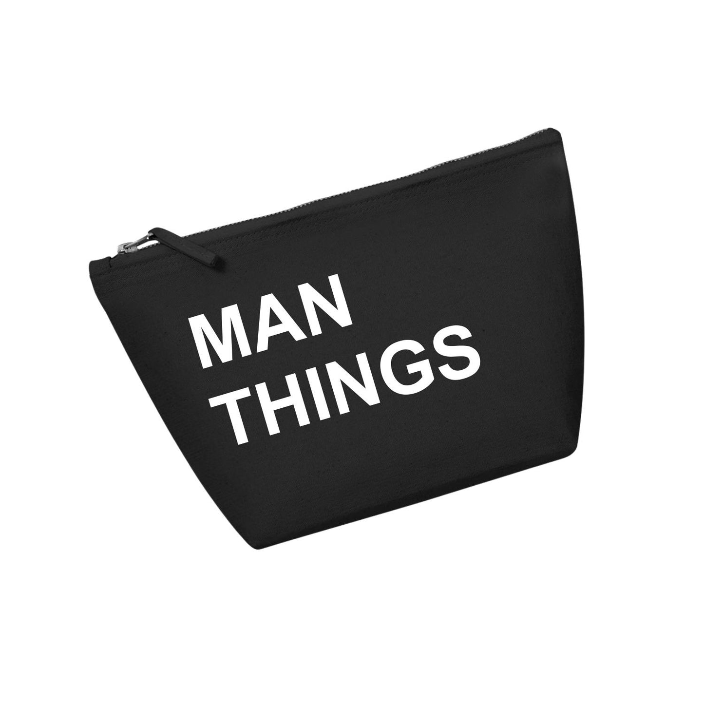 Small brushed cotton canvas accessory bag in Black.
Man Things
