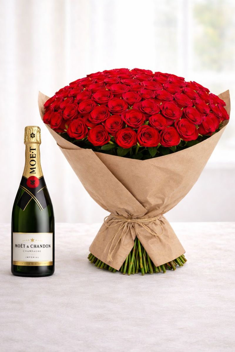 Perfect Roses & Moët - 50 Stems