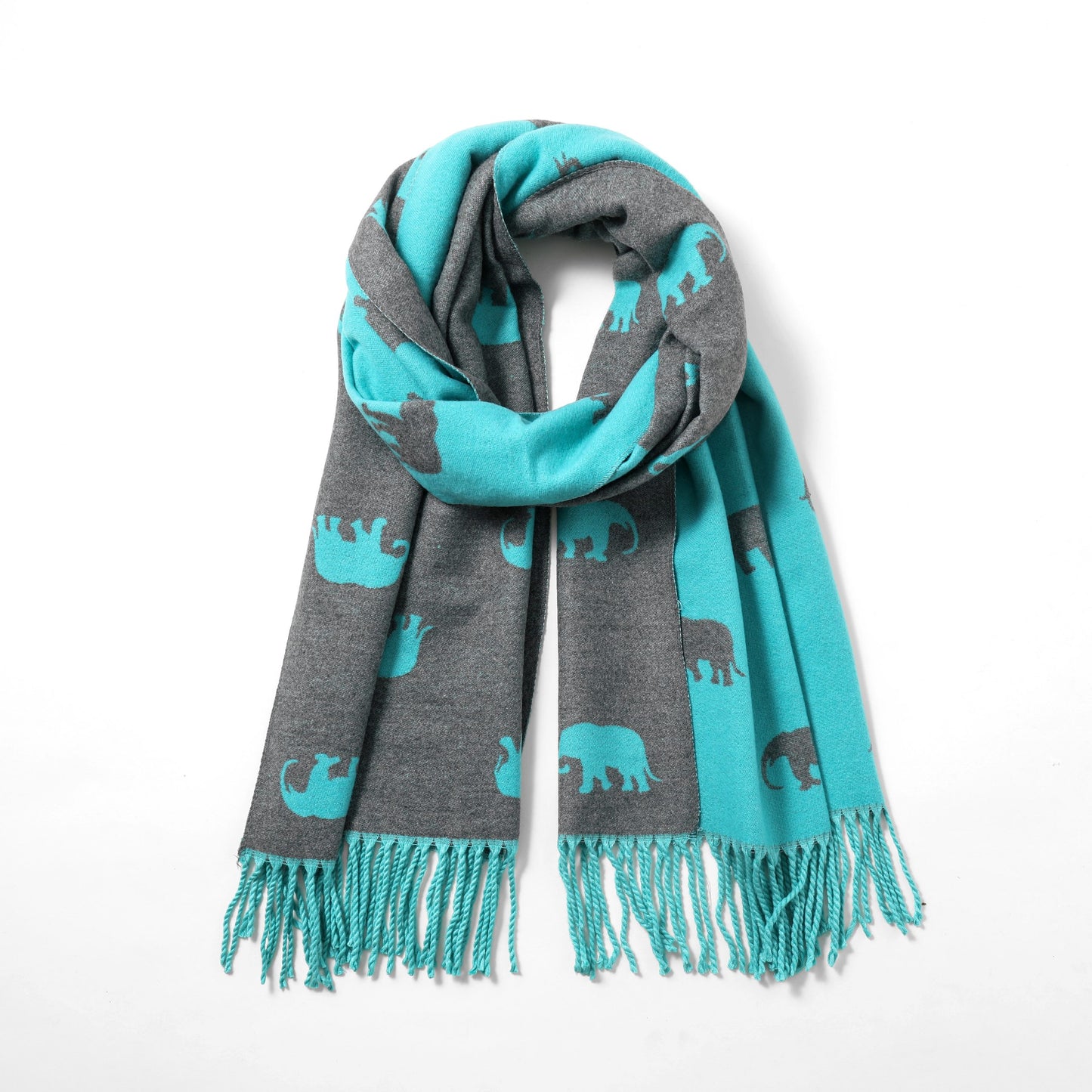 Reversible Elephant Scarf - Tiffany Blue