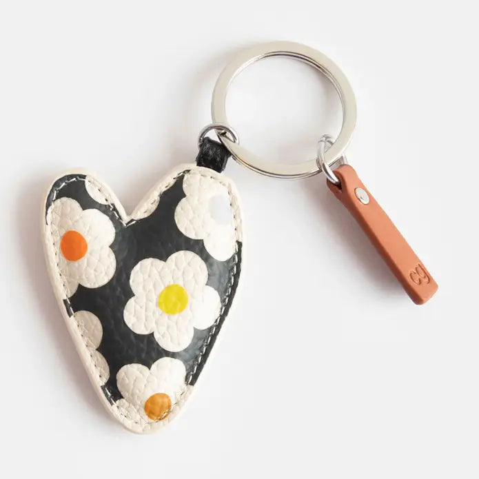 Caroline Gardner Keyring - Charcoal Flower Heart
