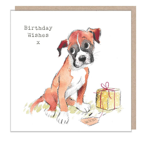 Birthday Card - Birthday Wishes - Boxer with Present