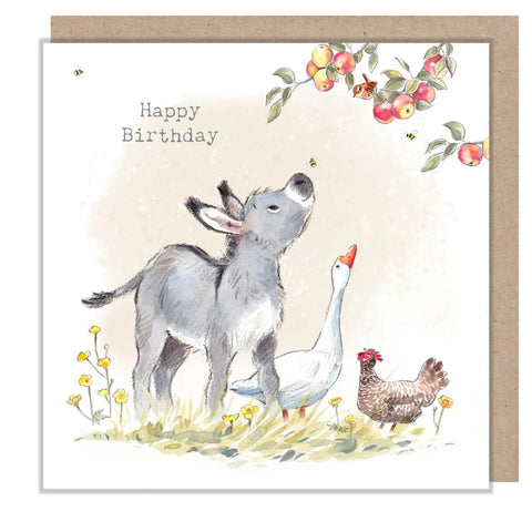 Birthday Card - Donkey and Apples 'buttercup Farm'