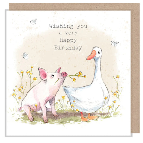 Birthday Card - Pig and Goose 'buttercup Farm' Range
