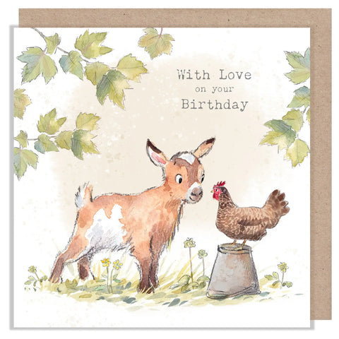 Birthday Card - Goat and Hen 'buttercup Farm'