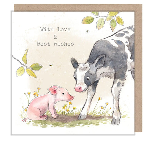 Birthday Card - Pig and Calf 'buttercup Farm'