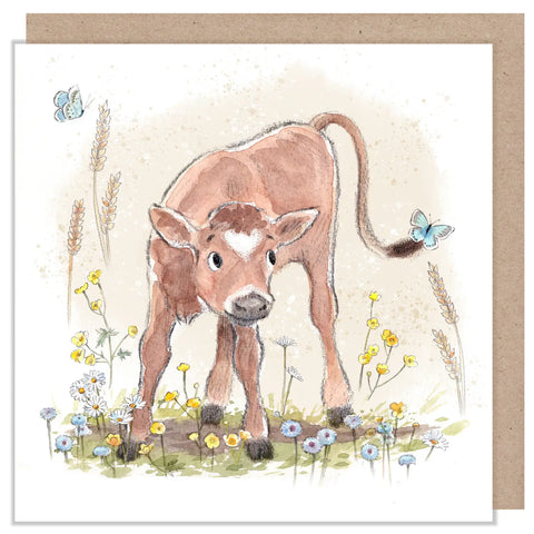 Blank Card - Calf with Butterflies 'buttercup Farm'
