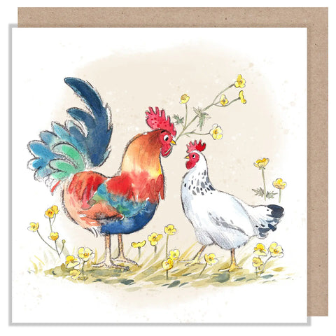 Blank Card - Cock and Hen 'buttercup Farm'