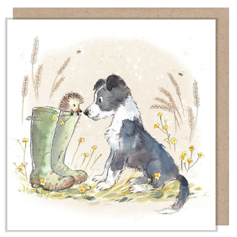 Blank Card - Dog with Hedgehog 'buttercup Farm'