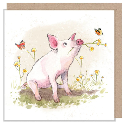 Blank Card - Pig with Flowers 'buttercup Farm'