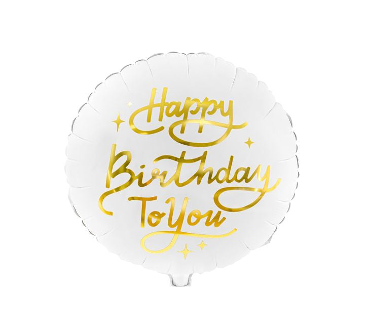 18” Birthday Balloon - PartyDeco - White Happy Birthday