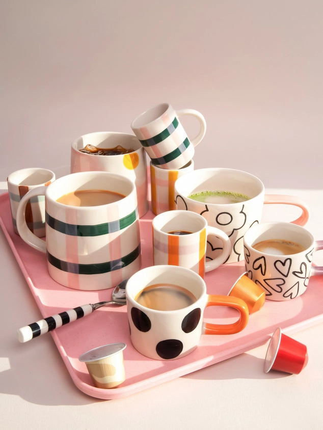 Caroline Gardner Pink / Teal Check Large Mug