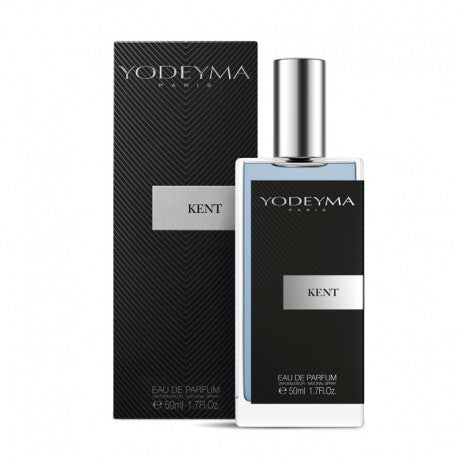 A bottle of Yodeyma Eau de Parfum 50ml with its packaging the fragrance name is Kent. a fresh yet masculine fragrance that opens with zesty citrus and juniper berries, layered with spicy pimento and earthy vetiver. Balanced by warm cedarwood, it’s a modern, confident scent that feels both energetic and refined. Smells like: K by Dolce & Gabbana