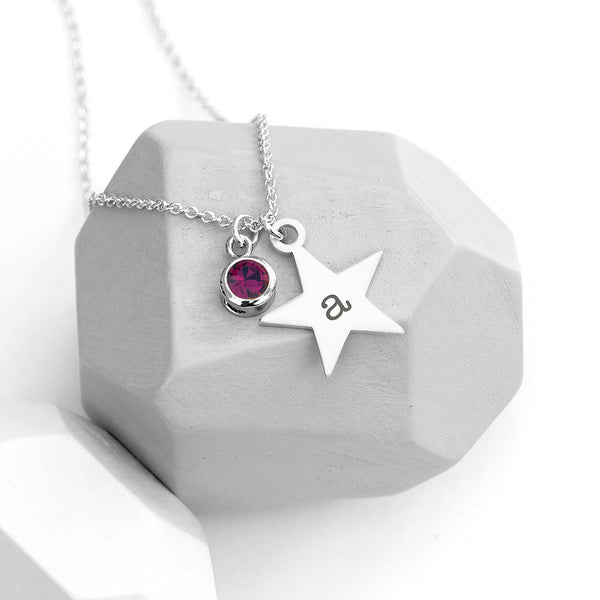 Personalised Silver Star Birthstone Crystal Necklace