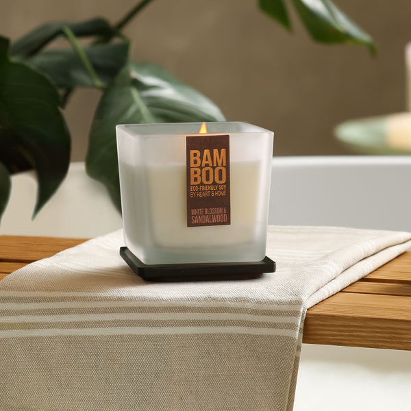White Blossom And Sandalwood Bamboo Small Jar Candle