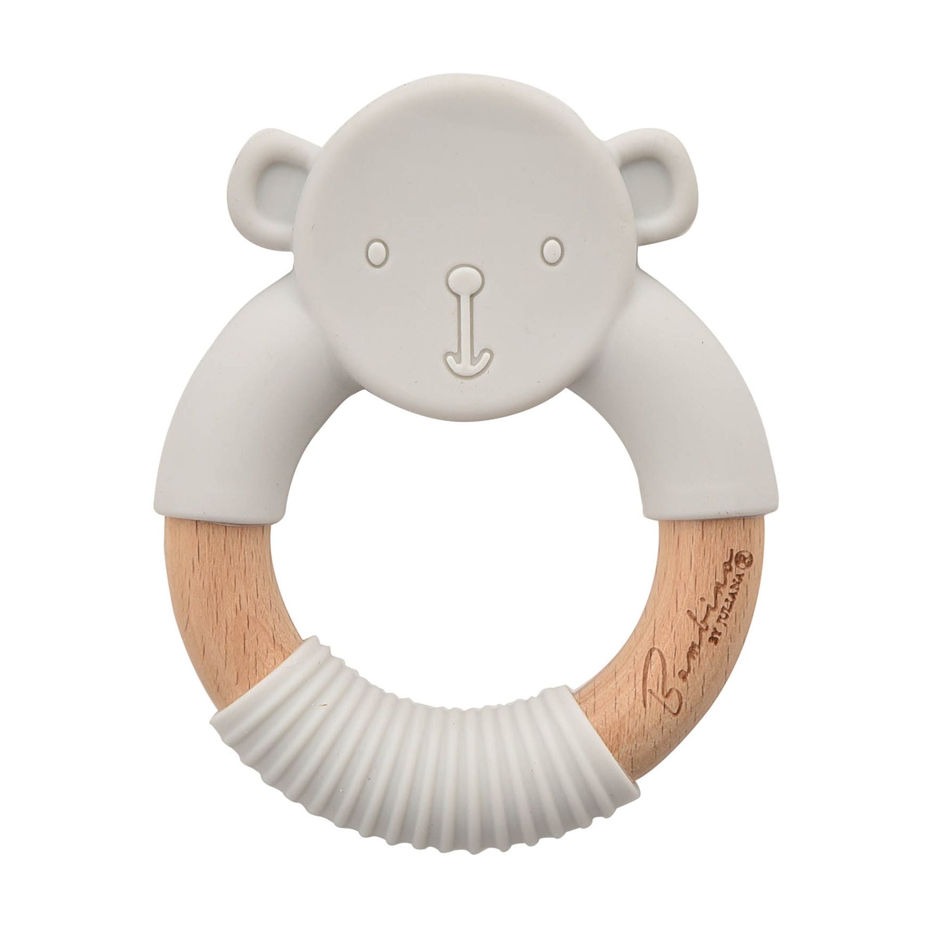 Bambino - Silicone & Wooden Teethers - Grey Bear Ring