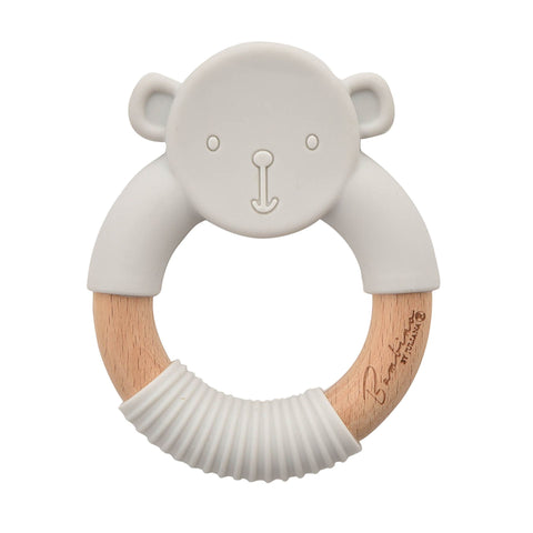 Bambino - Silicone & Wooden Teethers - Grey Bear Ring