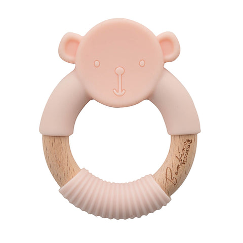 Bambino - Silicone & Wooden Teethers - Pink Bear Ring
