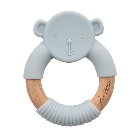 Bambino - Silicone & Wooden Teethers - Blue Bear Ring