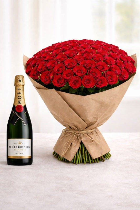 Perfect Roses & Moët - 100 Stems