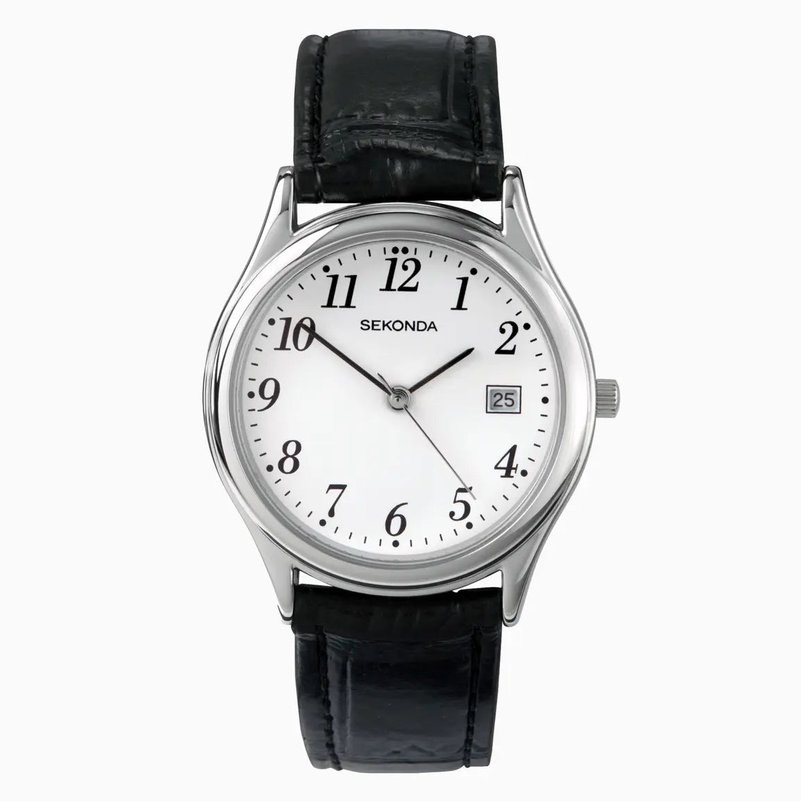 Sekonda Easy Reader Men's Watch | Silver Case & Leather Upper Strap with White Dial