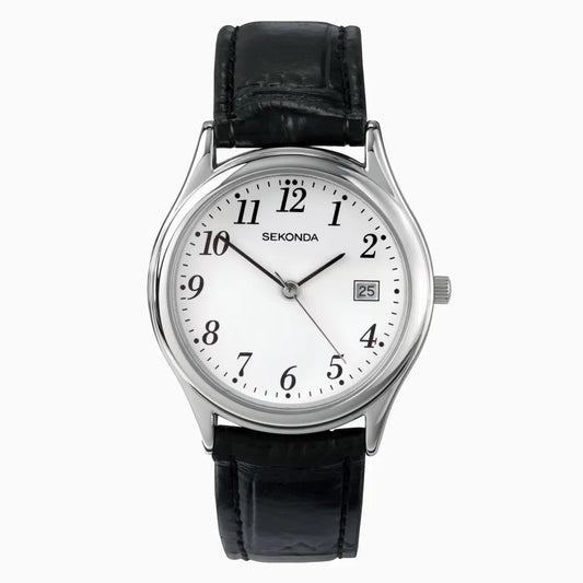 Sekonda Easy Reader Men's Watch | Silver Case & Leather Upper Strap with White Dial