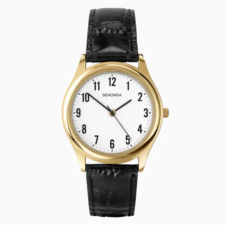 Sekonda Easy Reader Men's Watch | Gold Case & Leather Upper Strap with White Dial