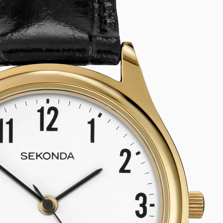 Sekonda Easy Reader Men's Watch | Gold Case & Leather Upper Strap with White Dial