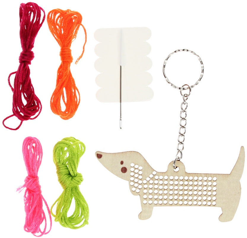 Stitch Your Own Wooden Keyring - Sausage Dog