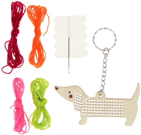 Stitch Your Own Wooden Keyring - Sausage Dog