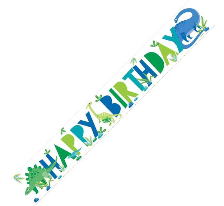 Unique - 9ft Dino Happy Birthday Banner