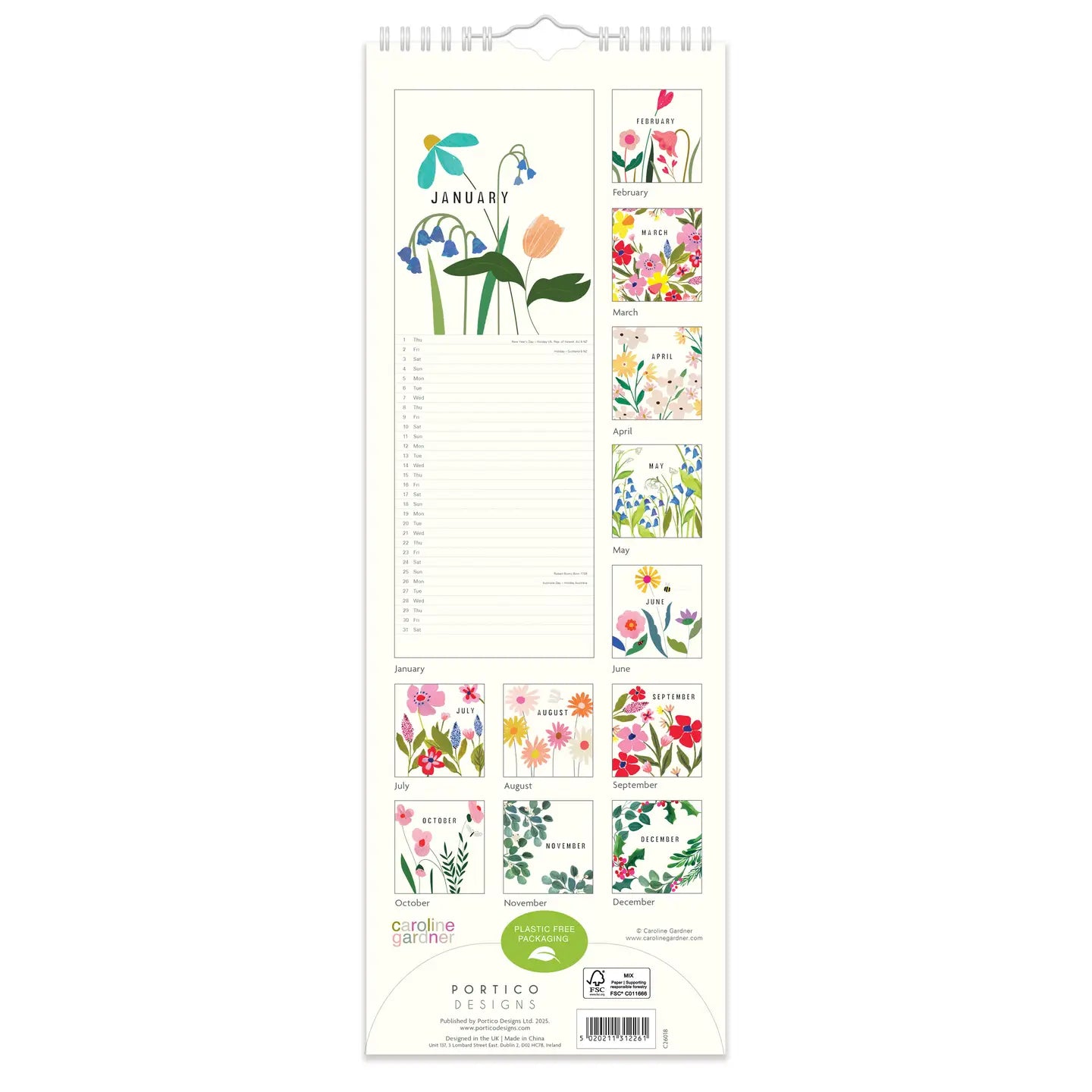 Caroline Gardner Posie Slim 2026 Calendar