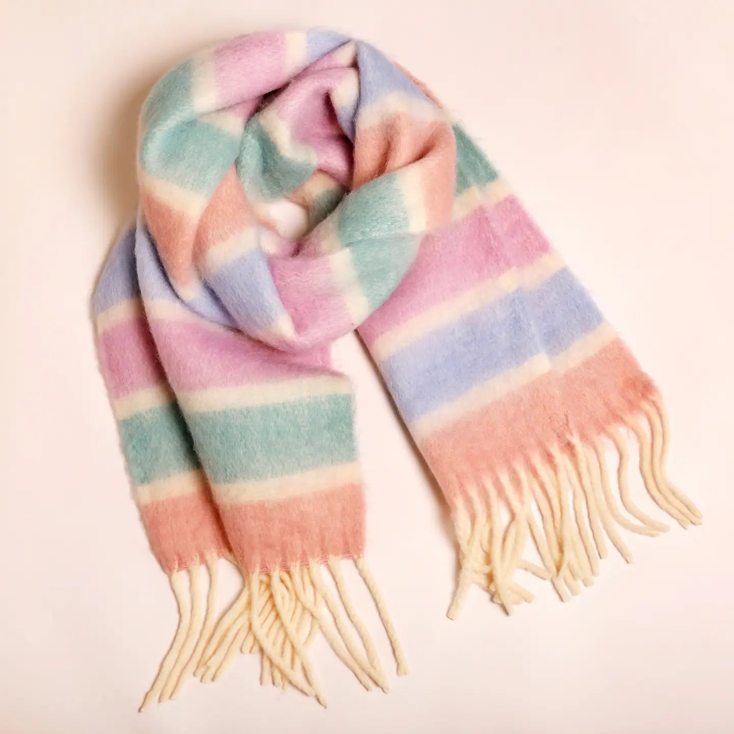 Winter Scarves - Cream Pastel Stripe