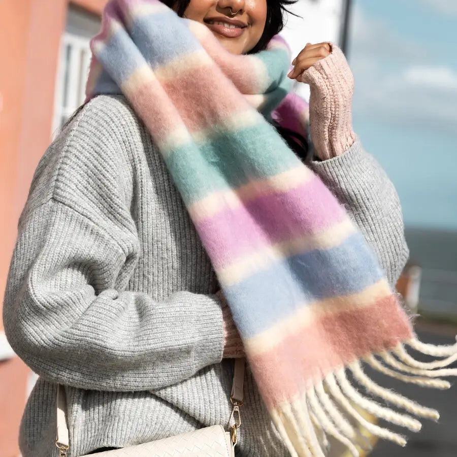 Winter Scarves - Cream Pastel Stripe