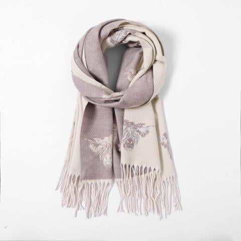Reversible Highland Cow Scarf - Cream