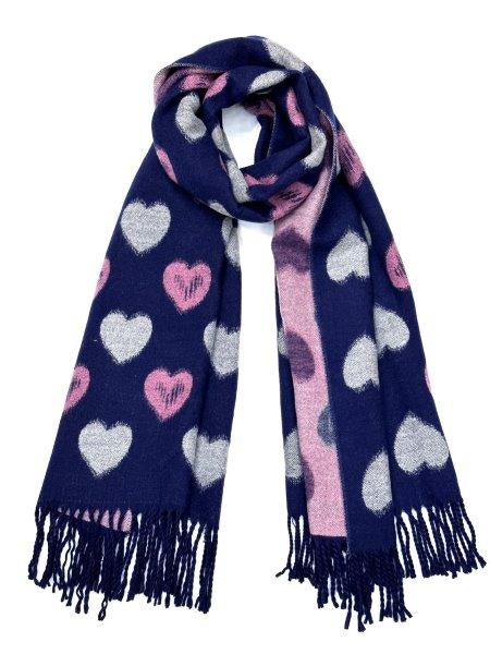 Reversible Retro Heart Scarf - Navy & Pink