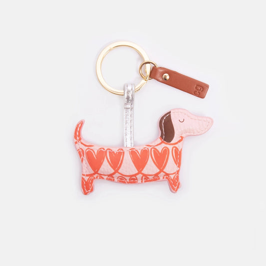 Caroline Gardner Keyring - Pink And Orange Sausage Dog
