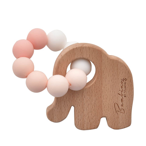 Bambino - Silicone & Wooden Teethers - Pink Elephant