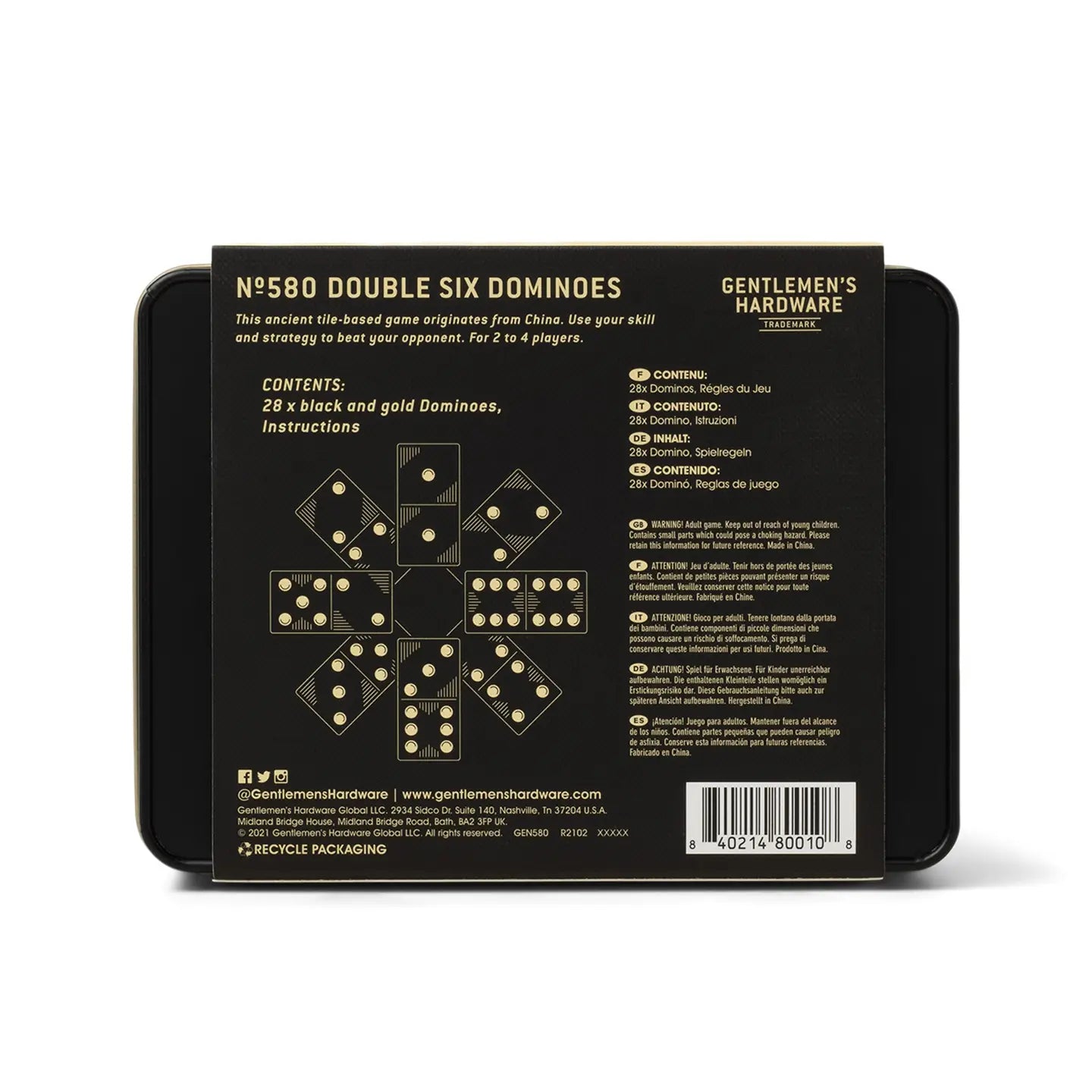 Gentlemen's Hardware Dominos in A Tin