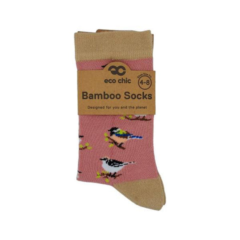 Bamboo Socks - Pink Wild Birds