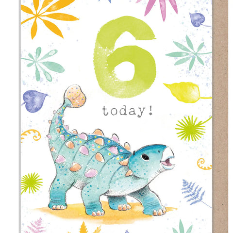Kids Birthday Card - Age Six - Dinosaur Design