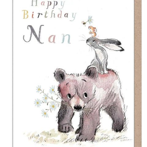 Nan Birthday Card - Bear, Hare, Mouse