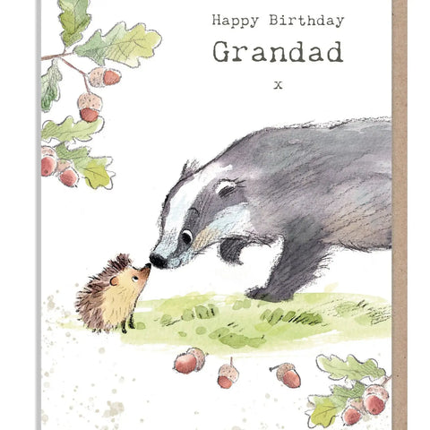 Grandad Birthday Card - Badger and Hedgehog