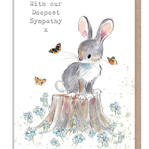 Deepest Sympathy Card - Rabbit with Butterflies