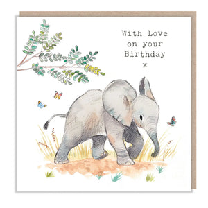 Birthday Card - Elephant with Butterflies