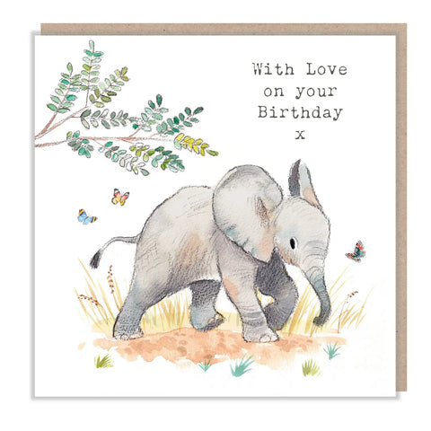 Birthday Card - Elephant with Butterflies